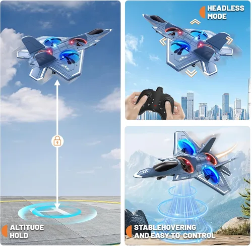 Miniatura 7 de Aviones RC de control remoto de espuma para niños y adultos mayores de 14 años, avión RC caza con luz, juguetes de caza con giro de 360°, rollo