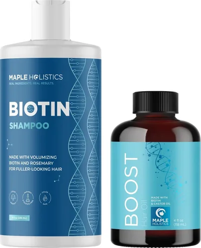 Champú de biotina sin sulfato y suero para el crecimiento del cabello, champú y suero vegano espesante con aceites de ricino y romero para cabello