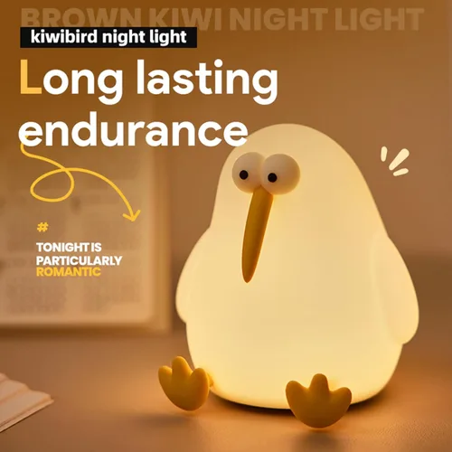 Miniatura 6 de Linda luz nocturna de bebé para niños, lámpara de noche blanda Kiwibird para mesitas de noche, luz nocturna de silicona regulable recargable