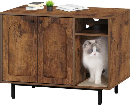 Miniatura 12 de Hzuaneri Caja de arena para gatos, mueble oculto con almacenamiento, armario grande de madera con alfombrilla de sisal, baño moderno para gatos