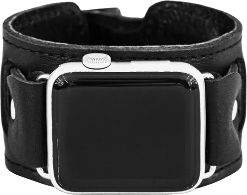 Correa ancha de cuero cosida compatible con Apple Watch de 1.496 pulgadas, 1.575 pulgadas, 1.614 pulgadas, 1.654 pulgadas, 1.732 pulgadas, 1.732