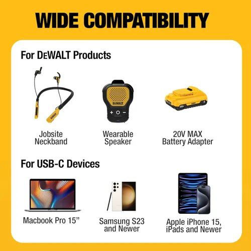 Miniatura 2 de DEWALT Cargador de Coche USB C de Alta Resistencia, Adaptador de 2 Puertos PD 3.0 Tipo C de 120W, Carga Rápida PPS con Entrega de Energía