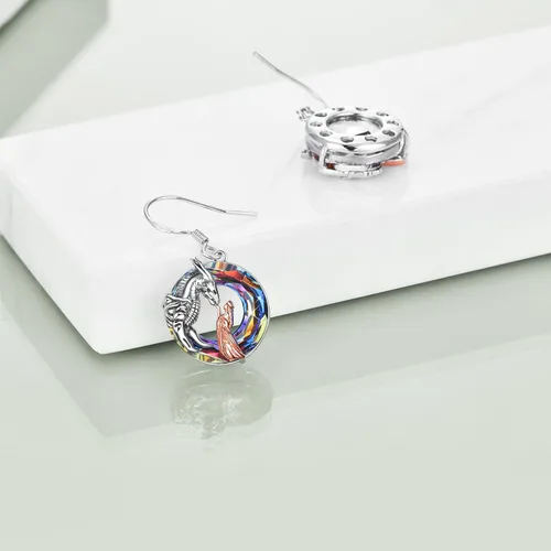 Miniatura 4 de Aretes colgantes de dragónlobobúho, regalos para niñas y mujeres, plata de ley de cristal, niña y árbol de la vida, regalos de joyería