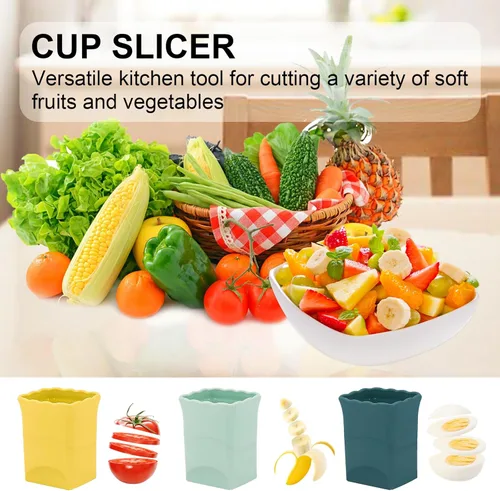 Miniatura 2 de 3 tazas de fresa: taza de rebanadora de frutas para fresa, huevo, plátano, champiñones, pepino, kiwi y ensalada de verduras, cortador de velocidad 3
