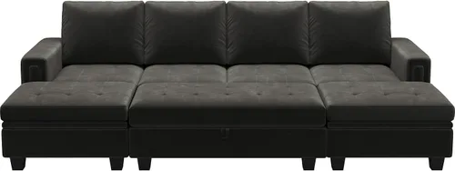 Miniatura 8 de Belffin Sofá cama modular convertible de terciopelo de 4 asientos con diván reversible, sofá cama seccional con almacenamiento otomano seccional
