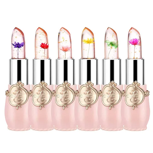 Miniatura 12 de Paquete de 6 lápices labiales de gelatina de flores de cristal, bálsamo labial nutritivo de larga duración, hidratante mágico que cambia