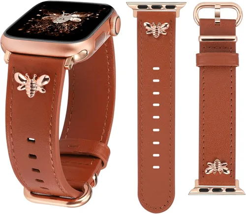Miniatura 13 de W-RARA Correas de cuero compatibles con Apple Watch Band de 38/40/41/42/44/45/46/1.929 in para mujer, elegante correa de cuero elegante con dijes