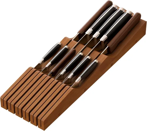Miniatura 17 de Organizador de cajones de cuchillos grande, soporte para cuchillos de madera de bambú, bloque de cuchillos con capacidad para hasta 15 cuchillos