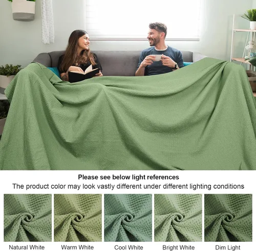 Miniatura 8 de PHF - Manta de punto gofre 100% algodón, prelavada, tamaño familiar, extra grande, tamaño King, 120"x 120" - Resistente a los enganchones, ligera