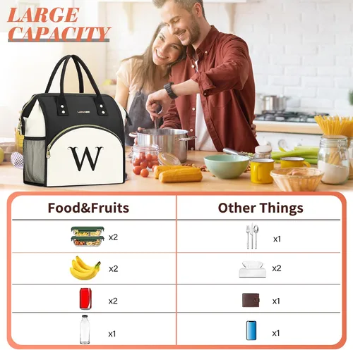 Miniatura 2 de Bolsa de almuerzo personalizada para mujer, elegante, reutilizable, aislada, con iniciales, para amiga, grande, de apertura ancha, resistente al