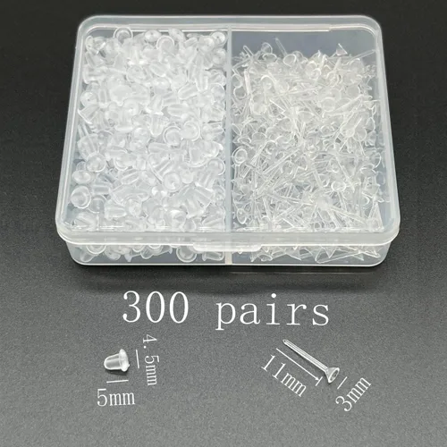 Miniatura 2 de Aretes transparentes para el trabajo, 300 pares de aretes transparentes y parte trasera de aretes, cabeza de copa de 0.118 pulgadas 0.118 in cabeza