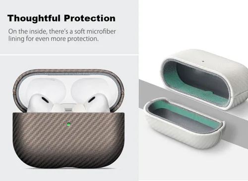 Miniatura 5 de Haobobro Funda de piel para AirPods Pro 2, piel seleccionada agradable a la piel, textura de fibra de carbono, hecha a mano, funda rígida protectora