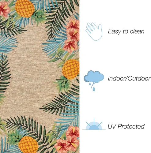 Miniatura 3 de Liora Manne Ravella - Alfombra duradera para interiores y exteriores, estabilizada a mano con rayos UV, tropical neutro, 5 pies x 7 pies 6 pulgadas