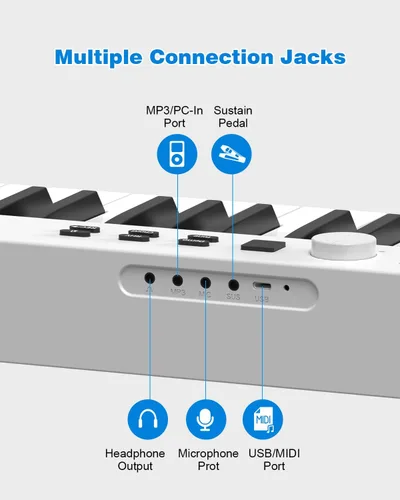 Miniatura 6 de Teclado de Piano Plegable de 88 Teclas, Teclado de Piano Portátil con Tecla Semi Ponderada Estándar, Piano Plegable Compatible con Bluetooth/MIDI