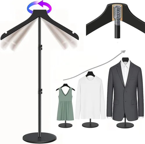 Miniatura 8 de Soporte para camisetas (negro, 44.5 pulgadas con soporte para sombreros, 1 unidad)