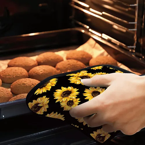 Miniatura 7 de Juego de 2 soportes para ollas florales de girasol, resistentes al calor, para microondas, hornear, horno, platos finales y barbacoa Girasol floral