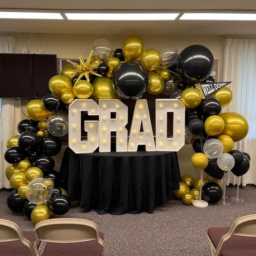 Miniatura 4 de Globos negros dorados, paquete de 60 globos de látex de 12 pulgadas negros metálicos cromados dorados con globo de confeti dorado para hombres