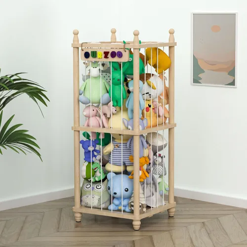 Miniatura 8 de Zoológico de almacenamiento de animales de peluche, organizador de juguetes de peluche de madera extra grande de 65 pulgadas, soporte de juguetes