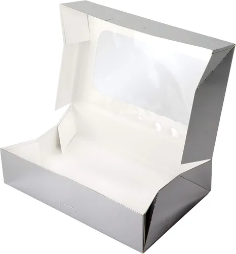 Miniatura 3 de O'CREME Caja rectangular para tartas de ventana de 8.5 x 5.5 x 2 pulgadas de alto, 5 piezas plateadas..