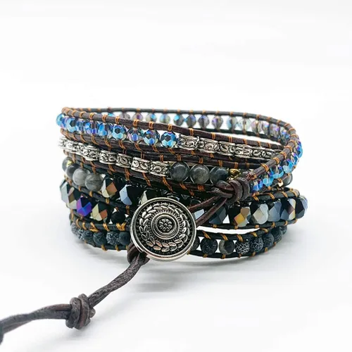 Miniatura 31 de ZOSOJONA - Pulseras bohemias hechas a mano de piedra natural, que dan vuelta, con cuentas de cristal de turquesa