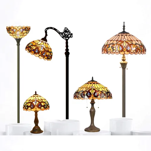 Miniatura 8 de WERFACTORY Lámpara de mesa estilo Tiffany, colorido, vitral, serenidad, victoriana, lámpara de mesita de noche, 16 x 16 x 24 pulgadas, luz