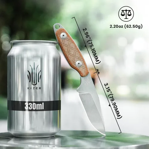 Miniatura 8 de Kizer Muskrat Cuchillo de hoja fija, 3.15 pulgadas 154CM cuchillo de cuello con patrón de rombos mango de micarta de hoja fija EDC cuchillos