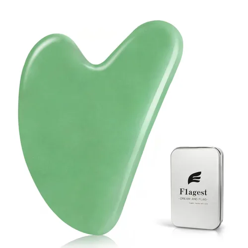 Flagest Gua Sha Herramienta Facial - Masajeador de piedra de jade para terapia de acupuntura de spa - Guasha en forma de corazón para cara