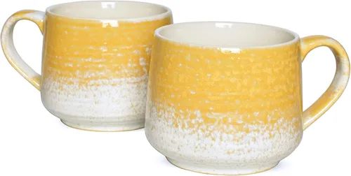 Bosmarlin Juego de 2 tazas grandes de cerámica para café con leche, 18 onzas, taza de té grande de cerámica amarilla para oficina y hogar, apta para