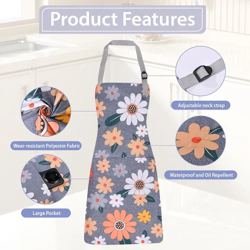 Miniatura 4 de 3 Pack Floral Apron for Women with Pockets, Adjustable Aprons for Women for Kitchen Cooking