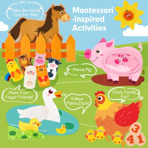 Miniatura 3 de hahaland Libro de actividades para niños pequeños de 1 a 3 años - Tablero ocupado de animales de granja para niños de 1 año Montessori Toys for 1