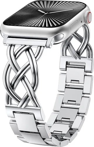 Miniatura 8 de TOYOUTHS - Pulsera elegante compatible con bandas de Apple Watch de 38/40/41/42/44/45/46/49mm para mujeres, correa de metal de acero inoxidable