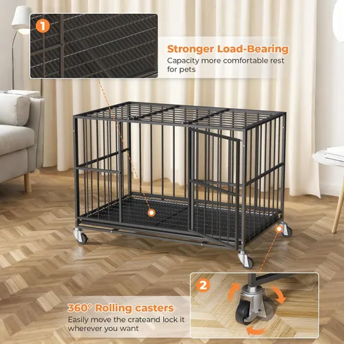 Miniatura 5 de Jaula de acero resistente de 38 pulgadas para perros, a prueba de escape, para interiores, doble puerta, alta ansiedad, bandeja extraíble, jaula