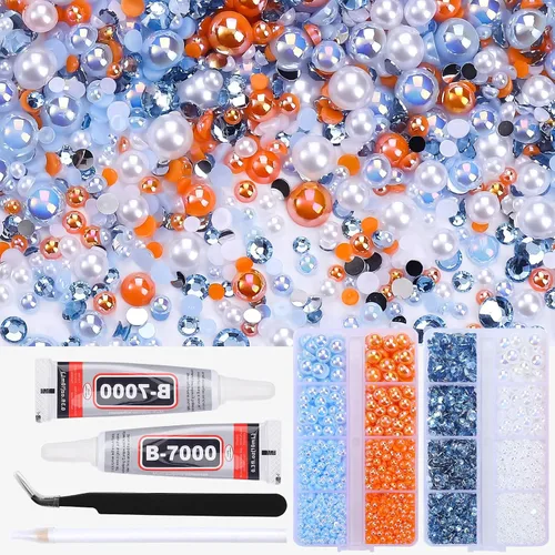 Miniatura 16 de Kit de perlas y diamantes de imitación con parte trasera plana de oro negro, 3929 unidades, diamantes de imitación de resina de tamaño mixto