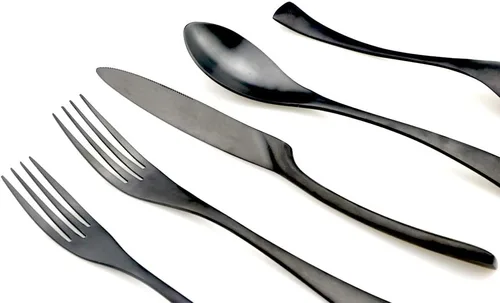 Miniatura 2 de JASHII Juego de cubiertos de acero inoxidable 18/10, 24 piezas, color negro mate, cuchillo de carne, tenedor de ensalada, cuchara de postre