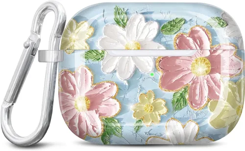 Miniatura 9 de Compatible con AirPods Pro 2019 / Airpods Pro de 2ª generación, diseño de mármol dorado brillante con purpurina, lindo protector completo de Azul