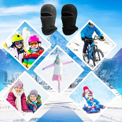 Miniatura 14 de Juego de 4 pasamontañas para niños, máscara de esquí y guantes de forro polar, gorro de invierno, máscara facial cálida para niños y niñas de 8 a 12