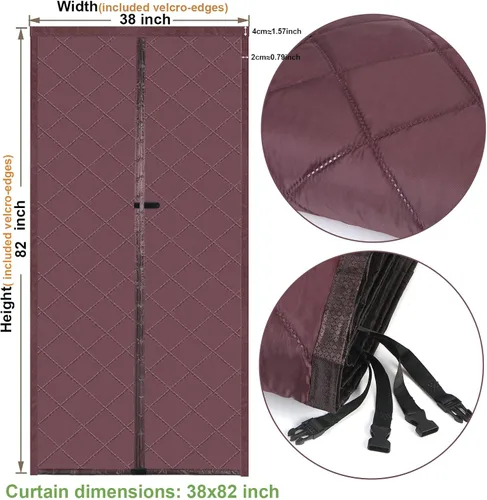 Miniatura 4 de Risareyi Cortina magnética con aislamiento térmico para puerta, 38 x 82 pulgadas, relleno Oxford café con poliéster más grueso, aislamiento