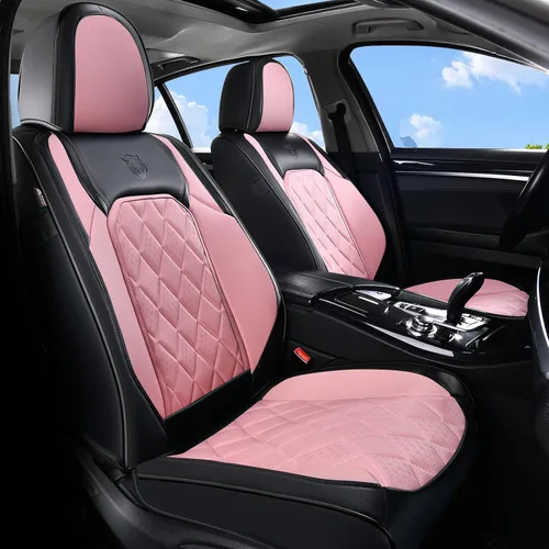 Miniatura 28 de Coverado Fundas de Asientos Delanteros, Funda de Asiento de Cuero Sintético de Lujo Impermeable, Protector de Asiento de Coche Beige, Funda