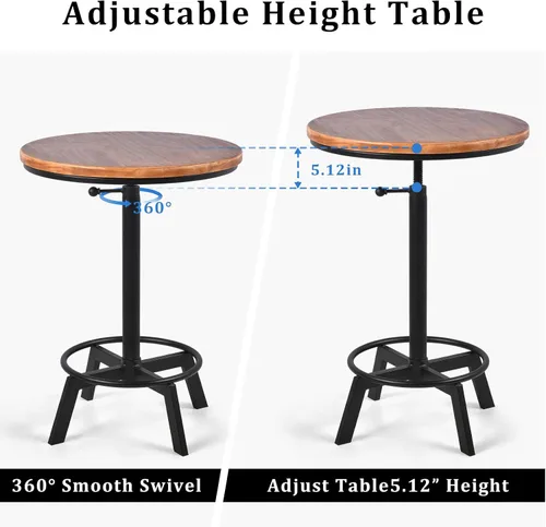 Miniatura 7 de LOKKHAN Mesa de bar giratoria ajustable de 30 a 35.4 pulgadas, mesa redonda de madera de 23.6 pulgadas de diámetro, cocina industrial rústica