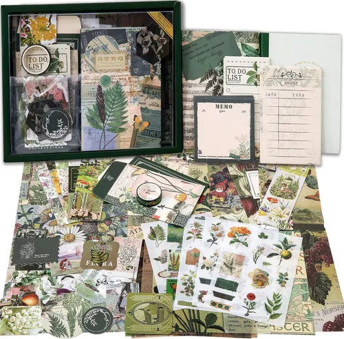 Kit de suministros para álbumes de recortes, kit de álbum de recortes estético botánico vintage para diario de basura, papelería, cuaderno de