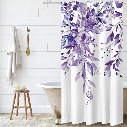 Miniatura 123 de Tititex Spun Sugar - Juego de cortinas de ducha de eucalipto azul claro, hojas de acuarela brillantes en la parte superior, decoración floral