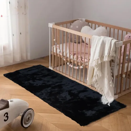 Miniatura 20 de Latepis Alfombra Pequeña Negra Esponjosa 2x3 pies Manta de Piel Sintética de Conejo Alfombra Suave Lavable Alfombras Peludas Shag para Dormitorio