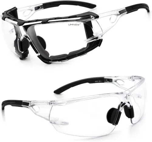 UKNOW Gafas de seguridad – Lentes envolventes antivaho – Junta de espuma extraíble – Anteojos protectores ANSI Z87.1 – Resistente a los impactos