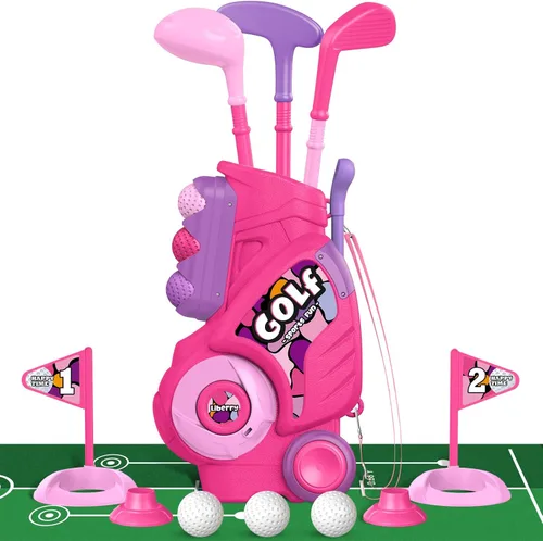 Liberry Juego de golf para niños y niñas de 2, 3 y 4 años, carrito de golf mejorado para niños con diseño único de correa para el hombro, juguetes
