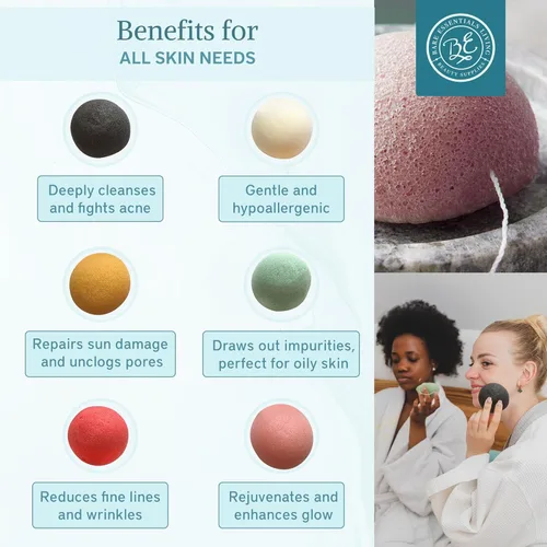 Miniatura 3 de Bare Essentials Living - Juego de esponjas Konjac (paquete de 12) con esponja facial de carbón de bambú activado, natural, ideal para tratamientos
