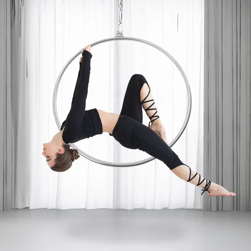 Miniatura 6 de Anillo aéreo de un solo punto para mujer, de acero inoxidable, probado, 253 libras, aro colgante de yoga de 33.4 pulgadas con accesorios, incluye