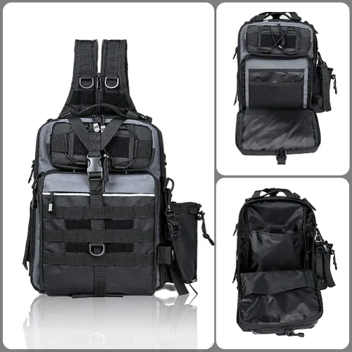 Miniatura 6 de Blisswill - Bolsa de almacenamiento para equipo de pesca al aire libre - Mochila de pesca grande resistente al agua G: negro y gris