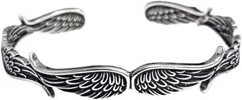 COLORFUL BLING Pulsera de plata de ley con alas de ángel, estilo vintage, ajustable, inspiradora, para mujeres y hombres, Zinc, No es una piedra