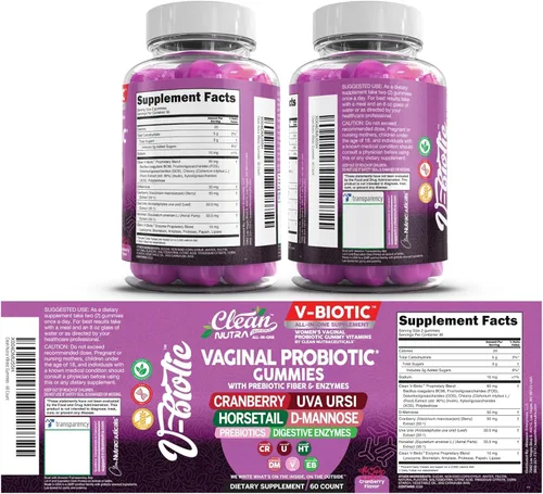 Miniatura 9 de Clean Nutraceuticals Probióticos Vaginales para Mujeres Gomitas con Arándano Rojo, Uva Ursi, Cola de Caballo, D-Manosa, Prebióticos y Enzimas