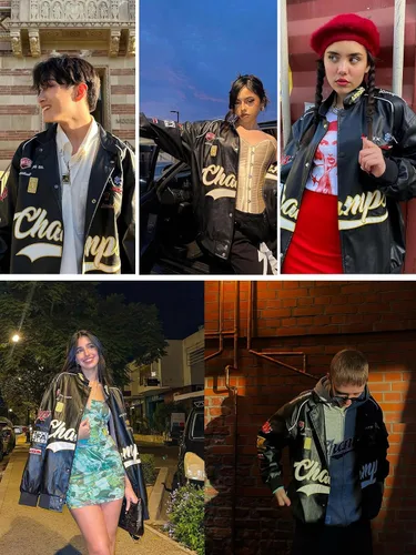 Miniatura 4 de Aelfric Eden Chaqueta de motocicleta para hombre, chaqueta de carreras bordada con letras Blackair, chaqueta de moto para mujer, abrigos vintage